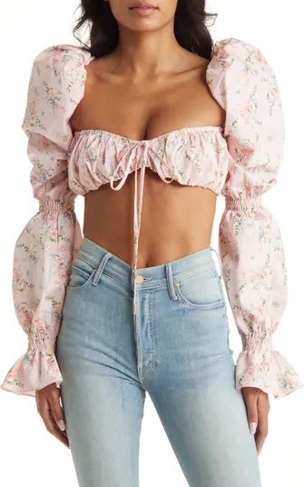 HOUSE OF CB Shirred Long Sleeve Crop Top | Nordstrom | Nordstrom