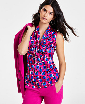 Women's Geometric-Print Tie-Neck Sleeveless Top, Created for Macy's | Macy's