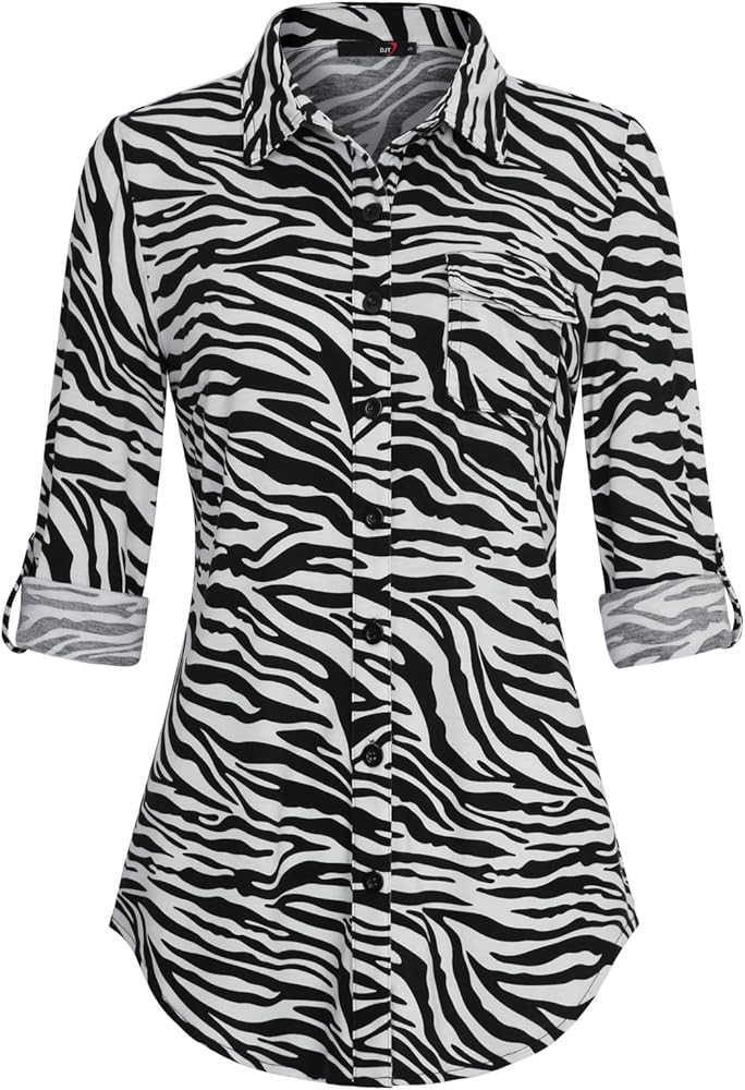 DJT Womens Button Down Shirts Fall Tops Soft Knitted Stretchy Roll Up Long Sleeve Dressy Casual S... | Amazon (US)