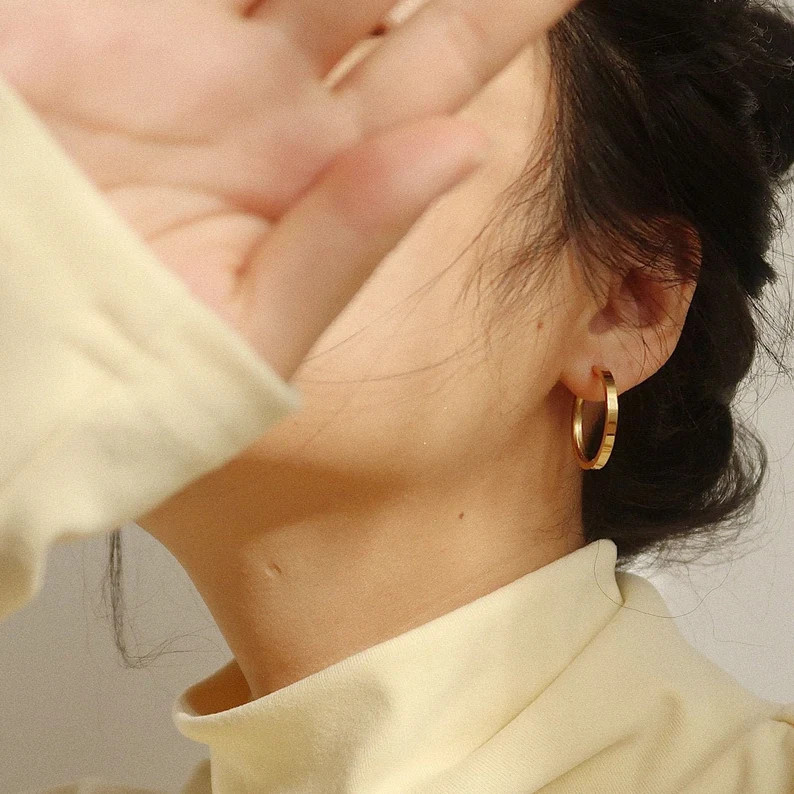 18K Gold Medium Thick Hoop Earrings UK  Tarnish Free Gold - Etsy | Etsy (US)