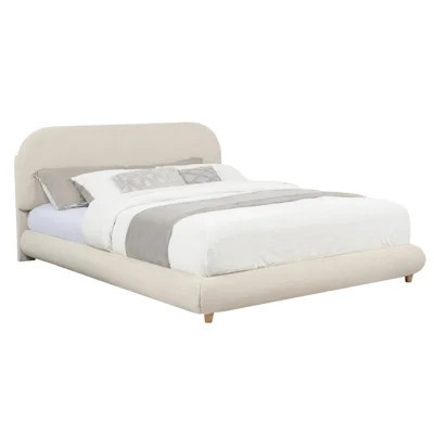 Contemporary Cream Bed With Soft Fleece Upholstery And Wood Frame, Queen-Size, Includes Side Rails, Suitable For Bedroom Decor Queen-Size Design, Upho | Wayfair North America