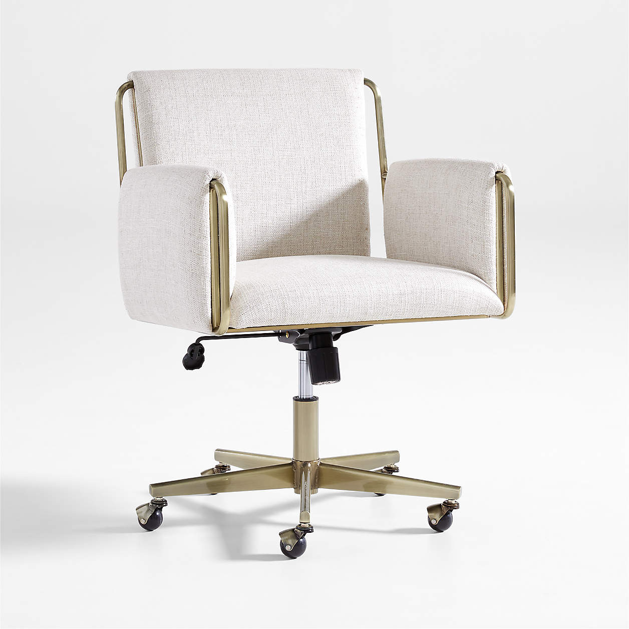 Caterina Natural Upholstered Office Chair with Brass Base + Reviews | Crate & Barrel | Crate & Barrel