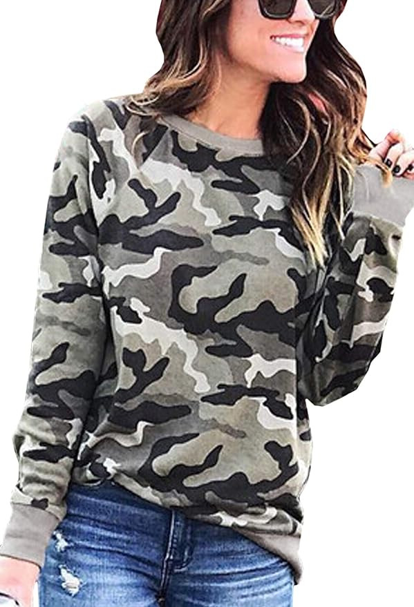 Theenkoln Women's Shirt Camouflage Print Pullover Casual Oversized Blouses Long Sleeve Sweatshirt... | Amazon (US)