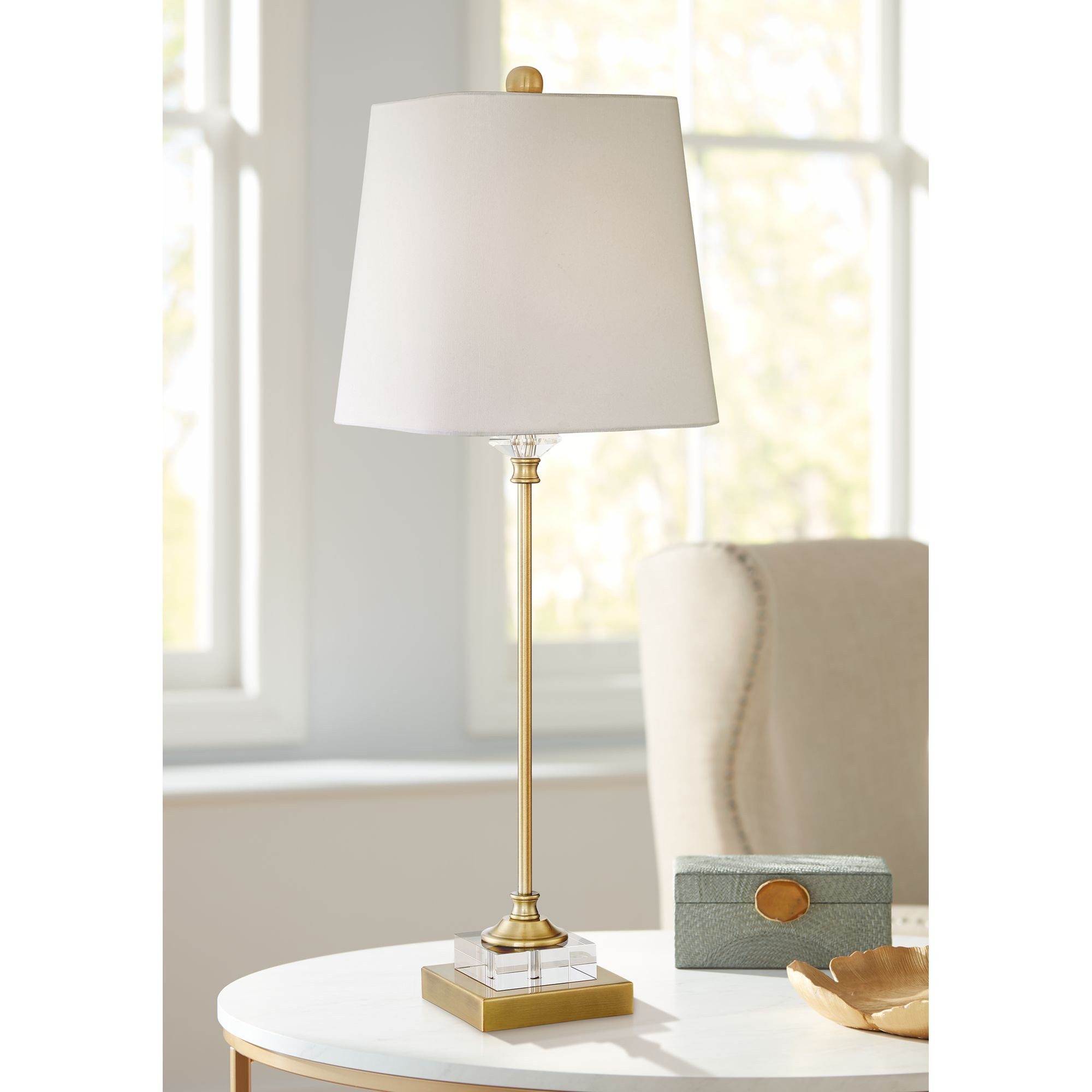 Regency Hill Julia Traditional Buffet Table Lamp 29 1/2" Tall Gold Crystal White Fabric Tapered S... | Walmart (US)