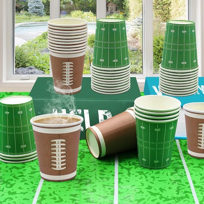 Inspireyee 100 Pack Football Themed Disposable Paper Cups, 9 OZ Sports Themed Party Supplies - Pe... | Amazon (US)