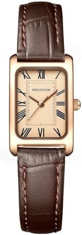 Watches for Women Fine Leather Watch Rectangular Case Roman Numeral Dial Water Resistant | Amazon (US)