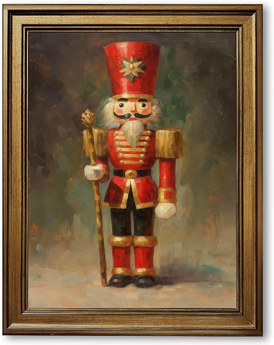 Framed Nutcracker Soldier Canvas Print Art, Vintage Style Painting, Pictures, Wall Decor, Cute Ar... | Amazon (US)