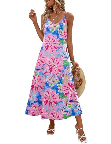 Zeagoo Maxi Dresses for Women 2025 V Neck Dress Spring Dresses for Women 2025 Flower Printed Long Dress with Pockets, Floral-5,XL | Amazon (US)
