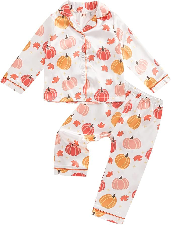 Twopumpkin Toddler Girl Christmas Satin Silk Pajamas Button Down 2 Piece Pajama Set Little Kids G... | Amazon (US)