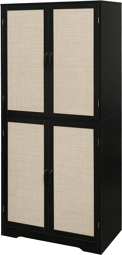 wirrytor 71" Rattan Storage Cabinet with 4 Doors, Tall Accent Kitchen Pantry Cabinet, Freestandin... | Amazon (US)