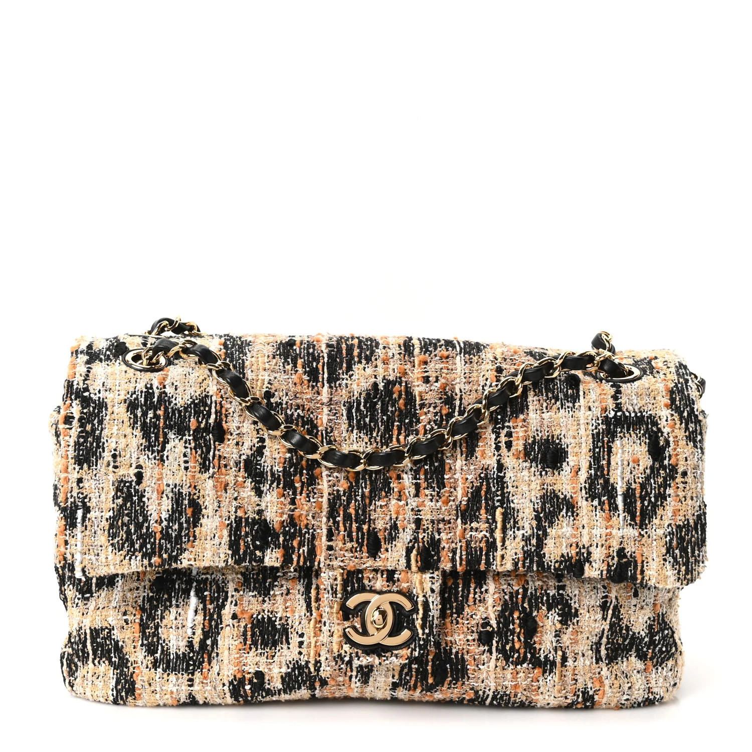Chanel Tweed Mixed Fibers Leopard Print Small Souplissimo Maxi Flap Brown Black White 1942175 | FASHIONPHILE (US)