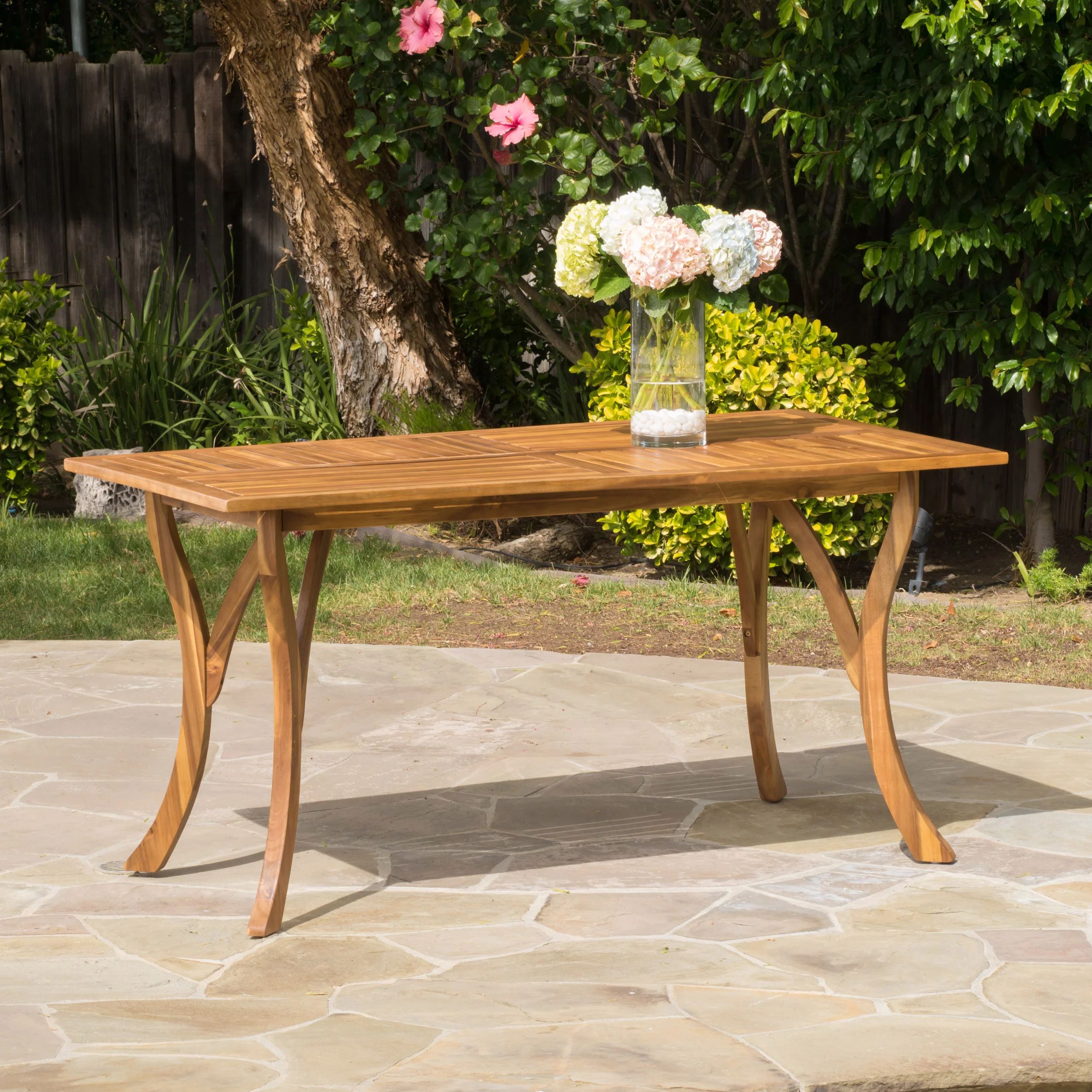 Kamala Outdoor Acacia Wood Rectangular Dining Table, Teak Finish | Walmart (US)
