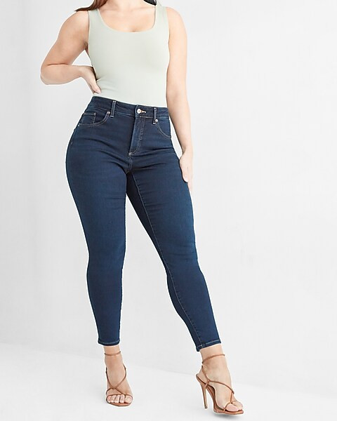 High Waisted Dark Wash Curvy Skinny Jeans | Express