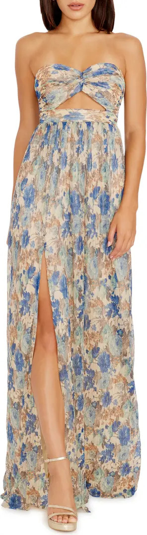 Angelique Floral Cutout Metallic Strapless Maxi Dress | Nordstrom