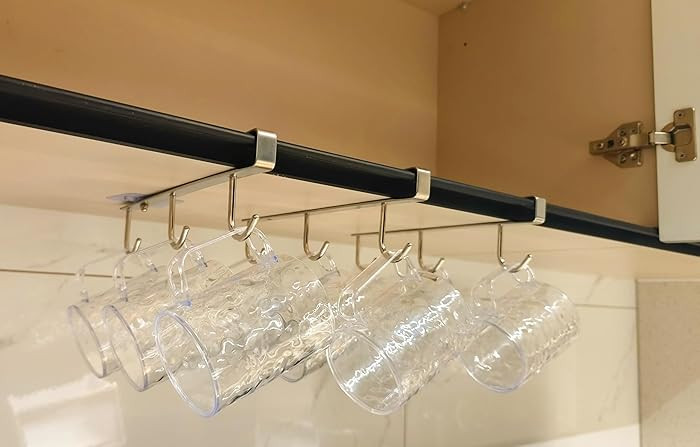 Mug Hooks Under Cabinet , 304 Stainless Steel Cup Hooks for Hanging Under Shelf, Mug Organizer Ra... | Amazon (US)
