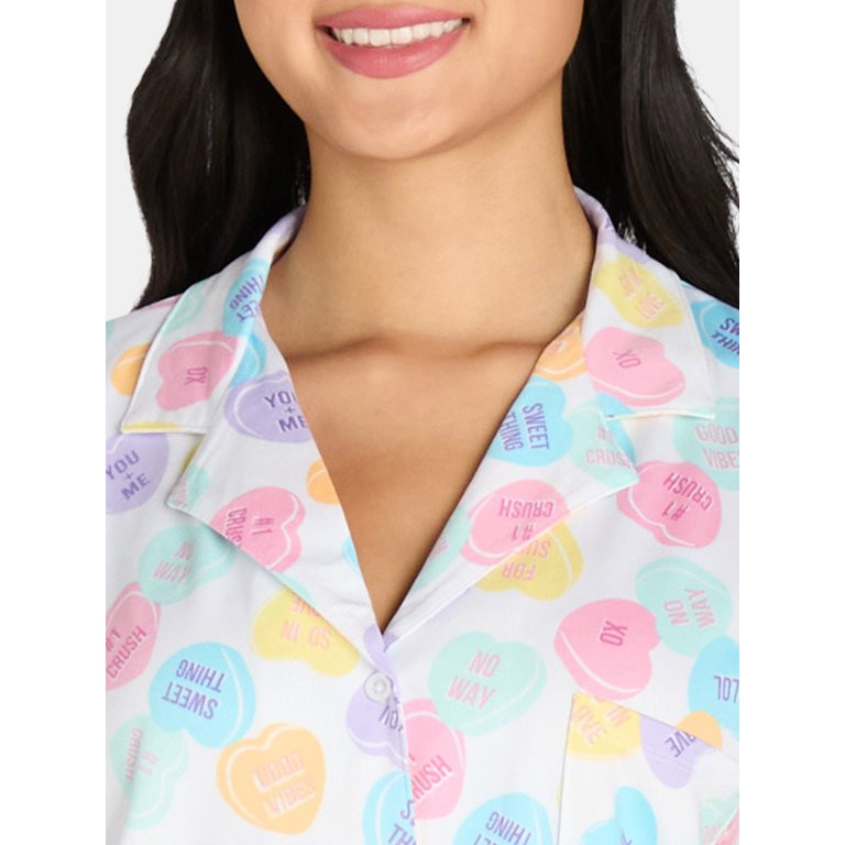 Women’s Valentine’s Day Print Shorty Notch Collar Pajama Set from Way to Celebrate, 2-Piece, ... | Walmart (US)