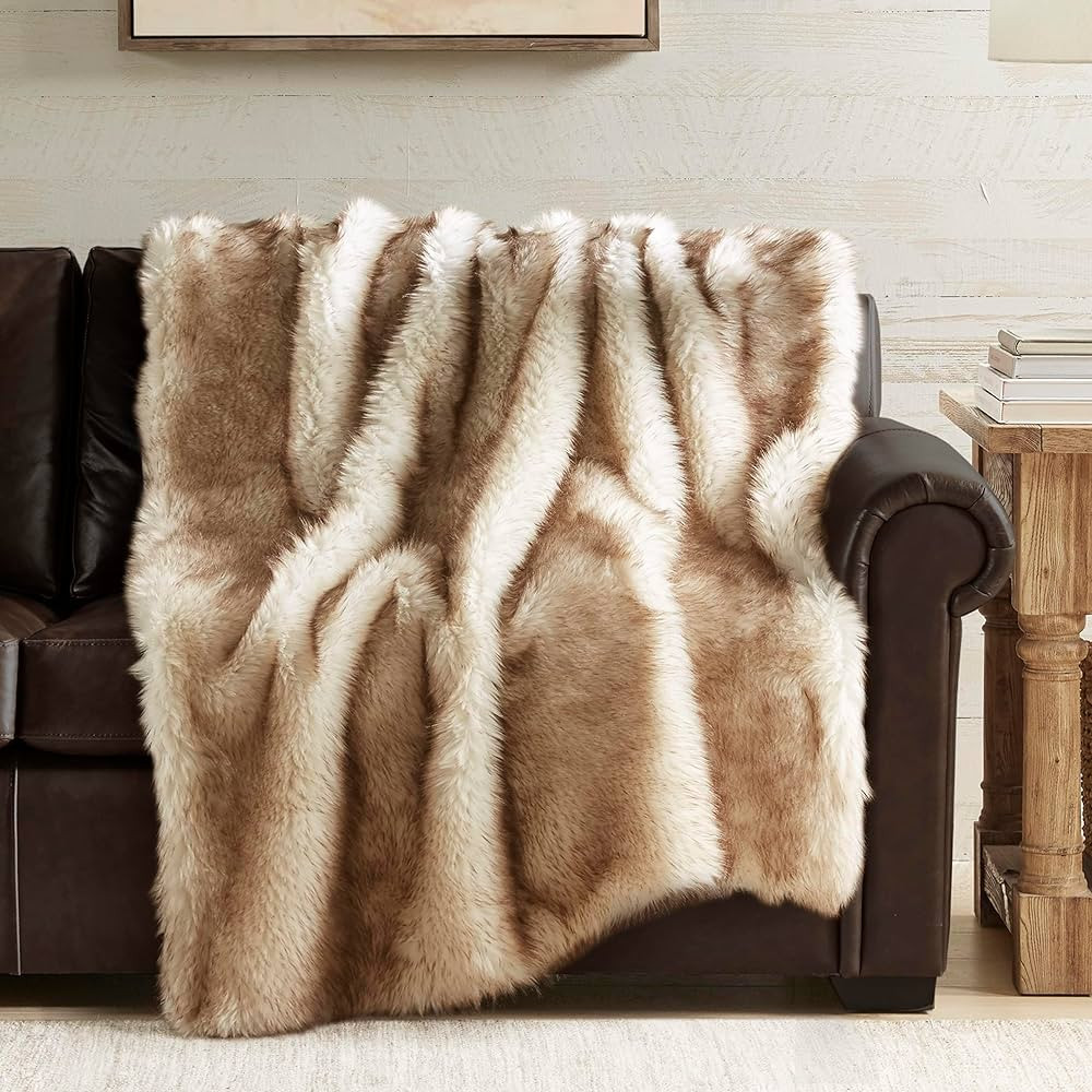Hyde Lane Faux Fur Throw Blanket - Ultra Long Pile, Luxury Fluffy Fox Golden with Brown Tipped Th... | Amazon (US)