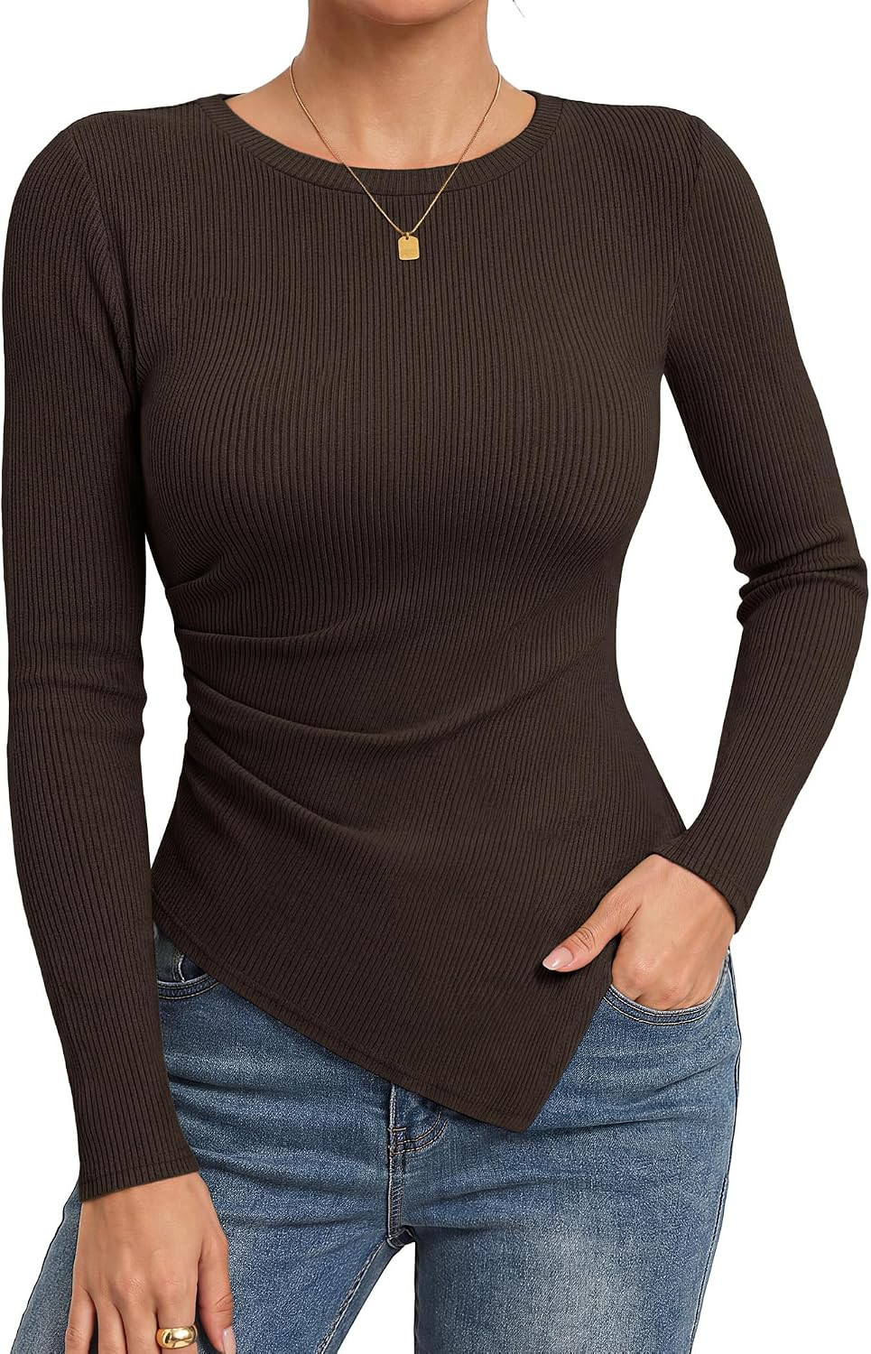 GRACE KARIN Womens Long Sleeve Tops Ribbed Knit Basic Blouses | Amazon (US)