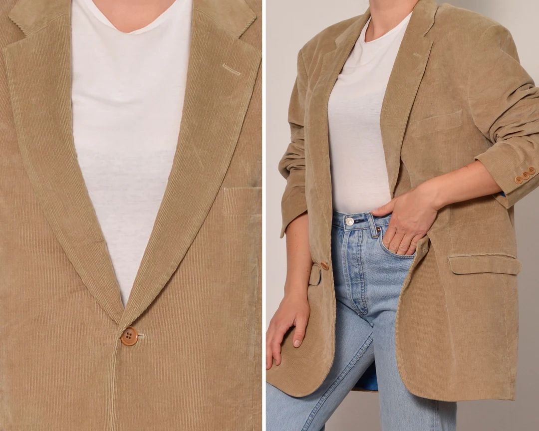 90s Vintage Beige Corduroy Designer Blazer | Single Breasted Minimalist Mens Suit Jacket | Chest ... | Etsy (UK)