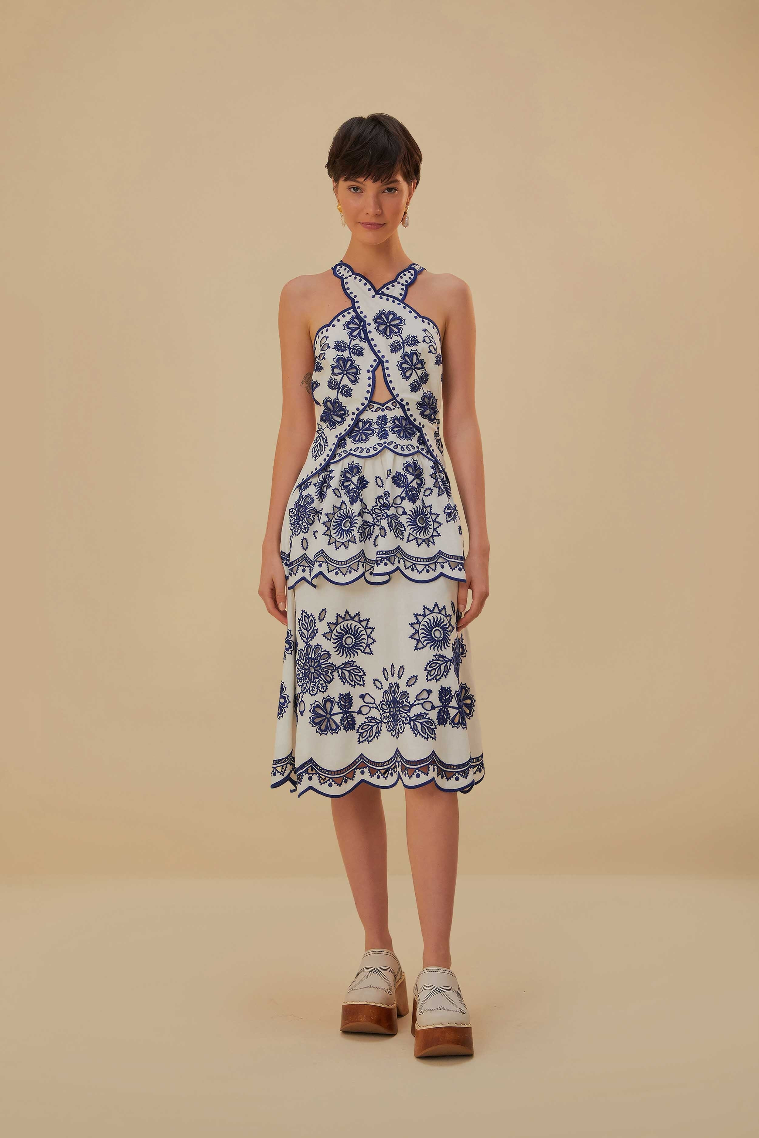 Off-White Richelieu Lenzing™ Ecovero™ Euroflax™ Midi Dress | FarmRio (US)