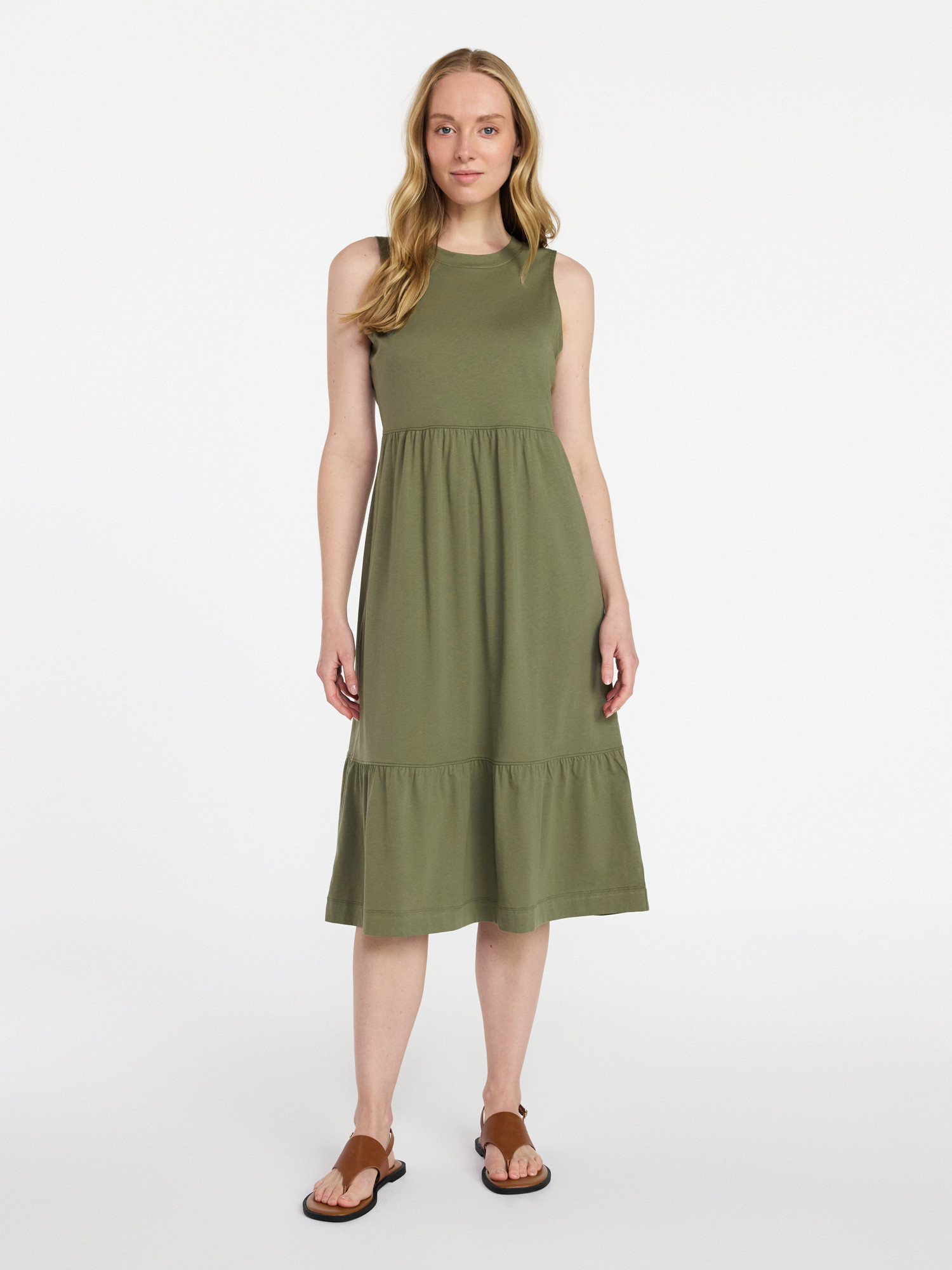 Time and Tru Women's Sleeveless Cotton Knit Tiered Midi Dress, Sizes XS-XXXL | Walmart (US)