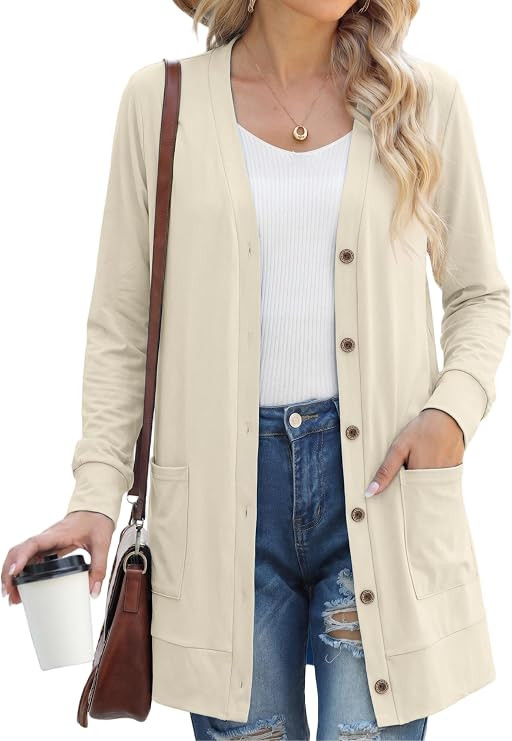 GRECERELLE Womens Lightweight Long Sleeve Cardigan with Pockets | Button Front V Neck Cardigans, ... | Amazon (US)