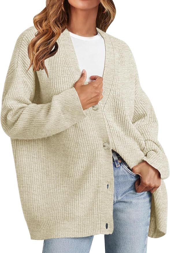 MEROKEETY Women's Cardigan Sweaters 2024 Fall Open Front Oversized Button V Neck Loose Soft Knit ... | Amazon (US)