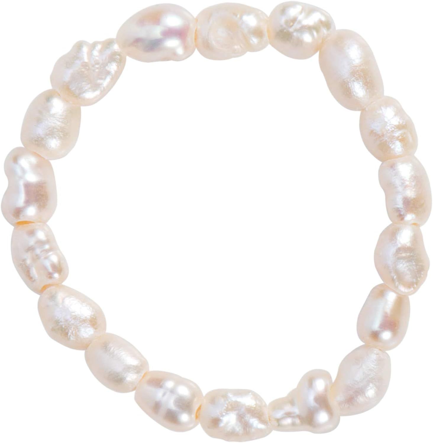 Tiny Baby Pearl Band Delicate Rice Pearl Stretch Ring Minimal Stackable Ring | Amazon (US)