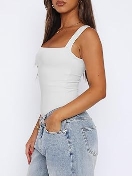 REORIA Butsmooth\u00ae Women\u2019s Sexy Sleeveless Square Neck Double Lined Basic Bodysuit Tank ... | Amazon (US)