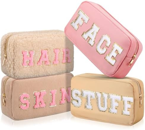 Kajaia 4 Pcs Preppy Makeup Bags Chenille Letter Bag Hair Face Skin Stuff Cosmetic Pouch Cases for... | Amazon (US)