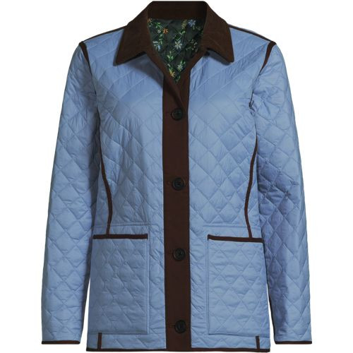 Women's Petite Print Reversible Barn Quilted Insulated Jacket - Lands' End - Green - S | Lands' End (US)
