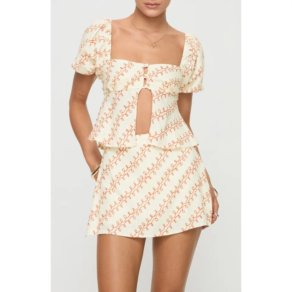 Princess Polly Passionfruit Short Sleeve Linen Blend Top in Ivory Multi at Nordstrom, Size 0 | Nordstrom