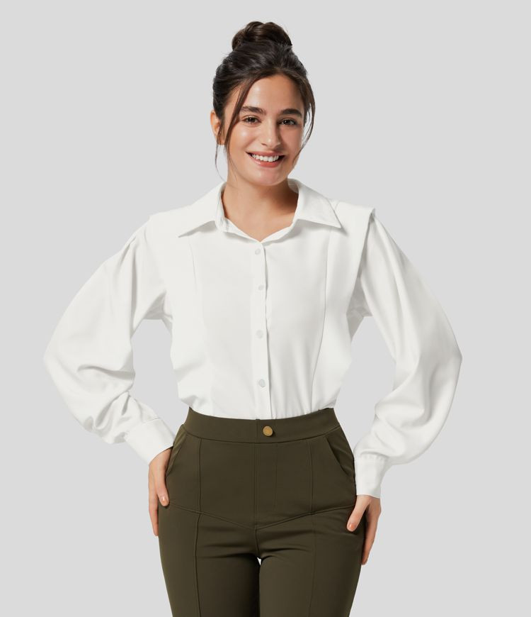 Women’s Collared Button Long Sleeve Casual Shirt - Halara | HALARA