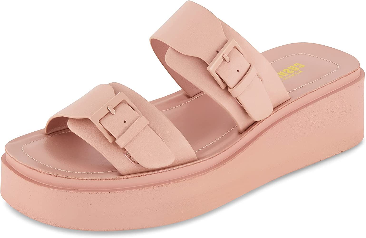 CUSHIONAIRE Women's Planet two buckle platform sandal with +Memory Foam | Amazon (US)