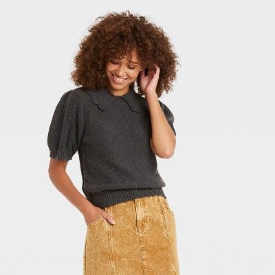 Women&#39;s Short Sleeve Crewneck T-Shirt Sweater - Universal Thread&#8482; Charcoal Gray XS | Target