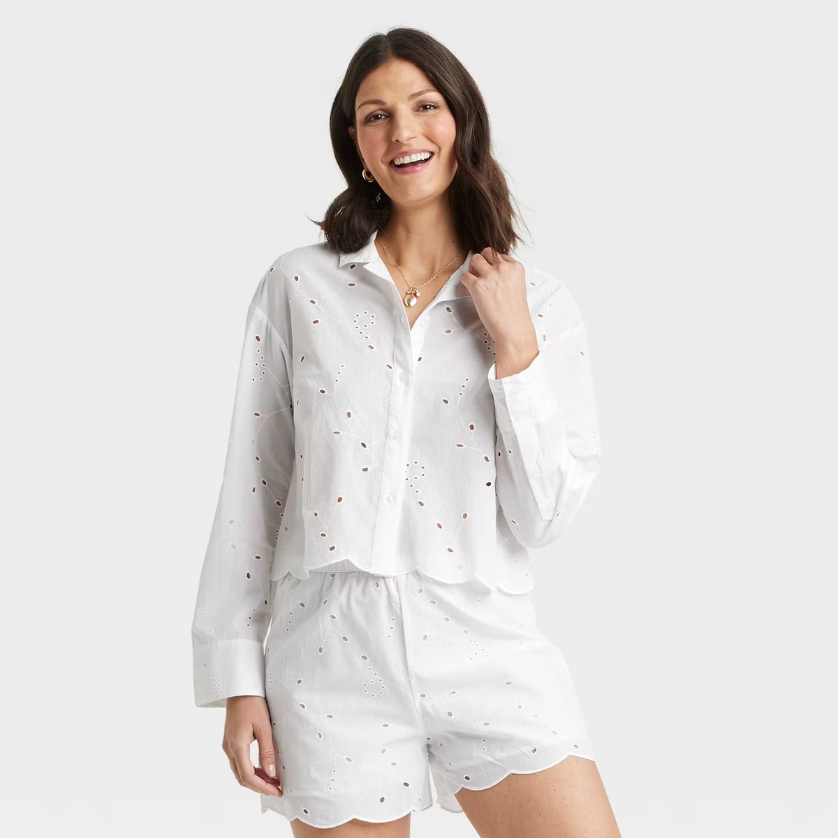 Women's Eyelet Long Sleeve Button-Down Shirt - A New Day™ | Target
