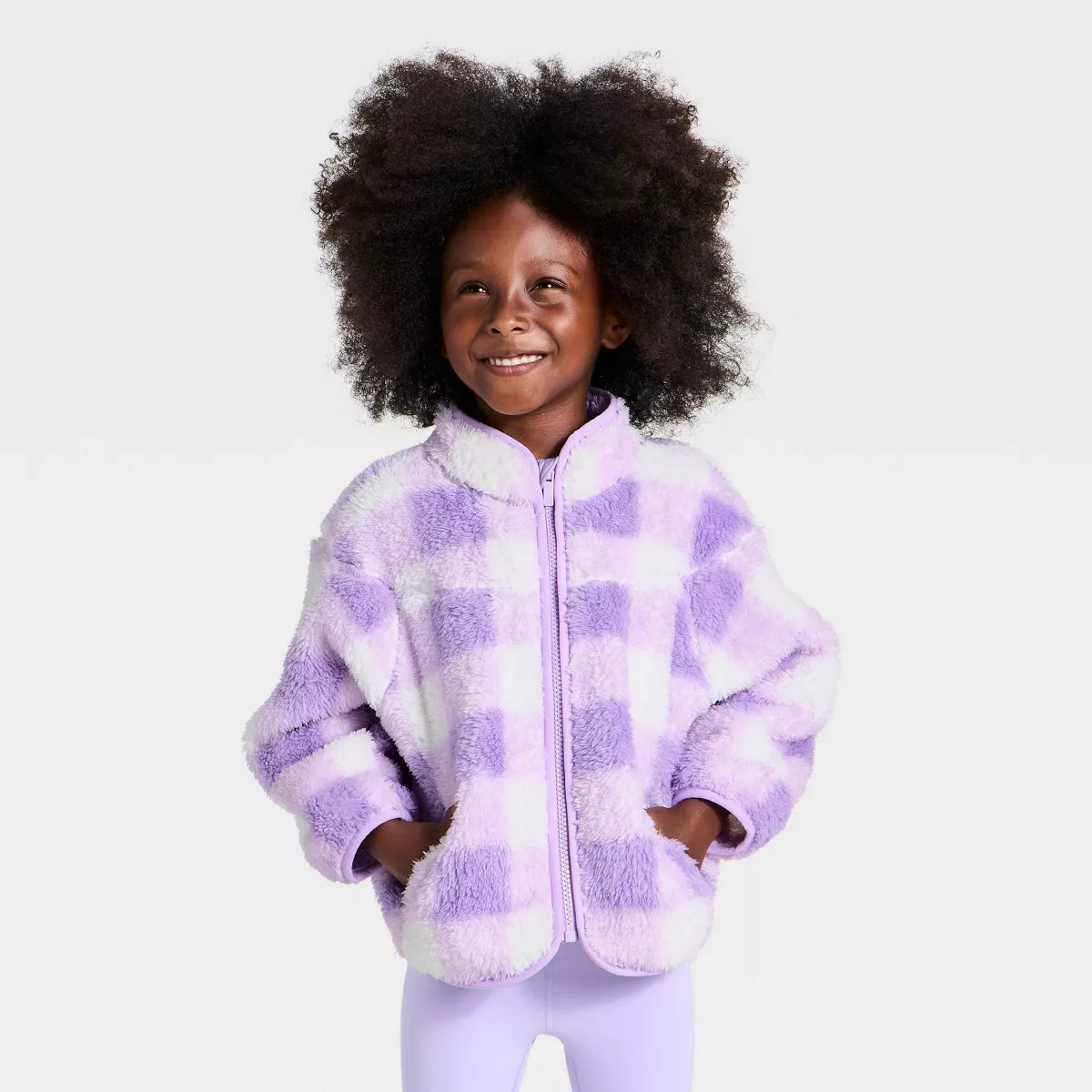 Toddler Girls' High Pile Fleece Full Zip Sweatshirt - All In Motion\u2122 Purple 3T | Target