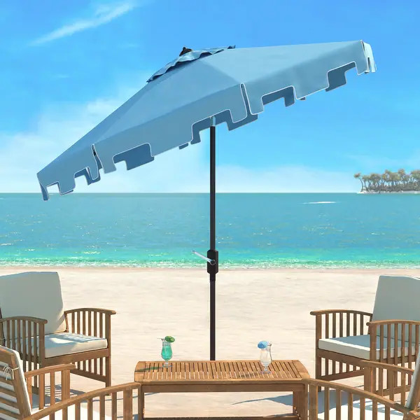 SAFAVIEH Zimmerman Blue Aluminum Tilt and Crank 9-foot Crank Market Patio Umbrella With Flap | Bed Bath & Beyond
