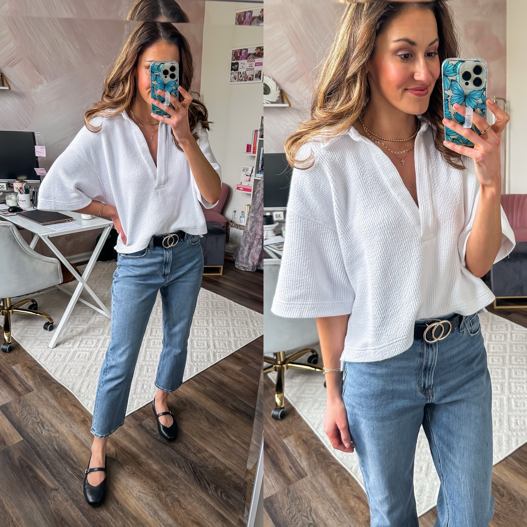 Layered gold necklaces with white polo sweatshirt 🤍

Short sleeve collared sweatshirt // aerie sweatshirt // Abercrombie ankle straight jeans // white knit polo // black Mary Jane ballet flats 

#LTKfindsunder100 #LTKshoecrush #LTKstyletip