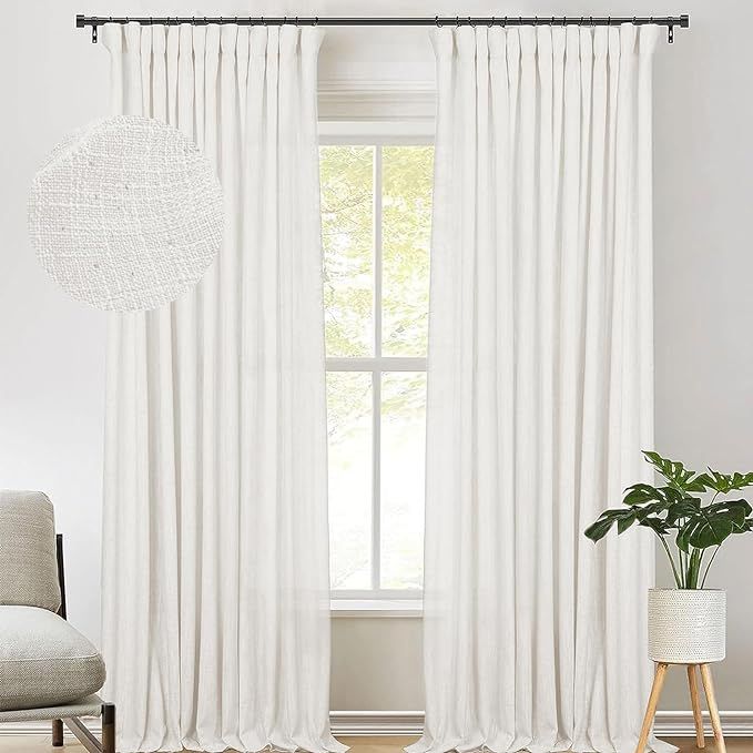 zeerobee Beige White Linen Curtains for Living Room/Bedroom Linen Curtains 84 Inch Length 2 Panel... | Amazon (US)
