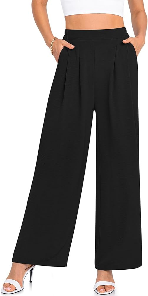 TARSE Women's Wide Leg Dress Pants Work Business Casual High Elastic Waisted Flowy Trousers Palaz... | Amazon (US)