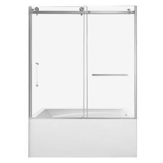 60 in. x 32 in. Acrylic Rectangular Alcove Soaking Bathtub with Right Drain in White/Brushed Nickel | The Home Depot