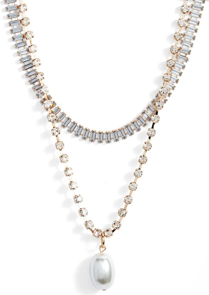 Set of 2 Imitation Pearl & Baguette Necklaces | Nordstrom