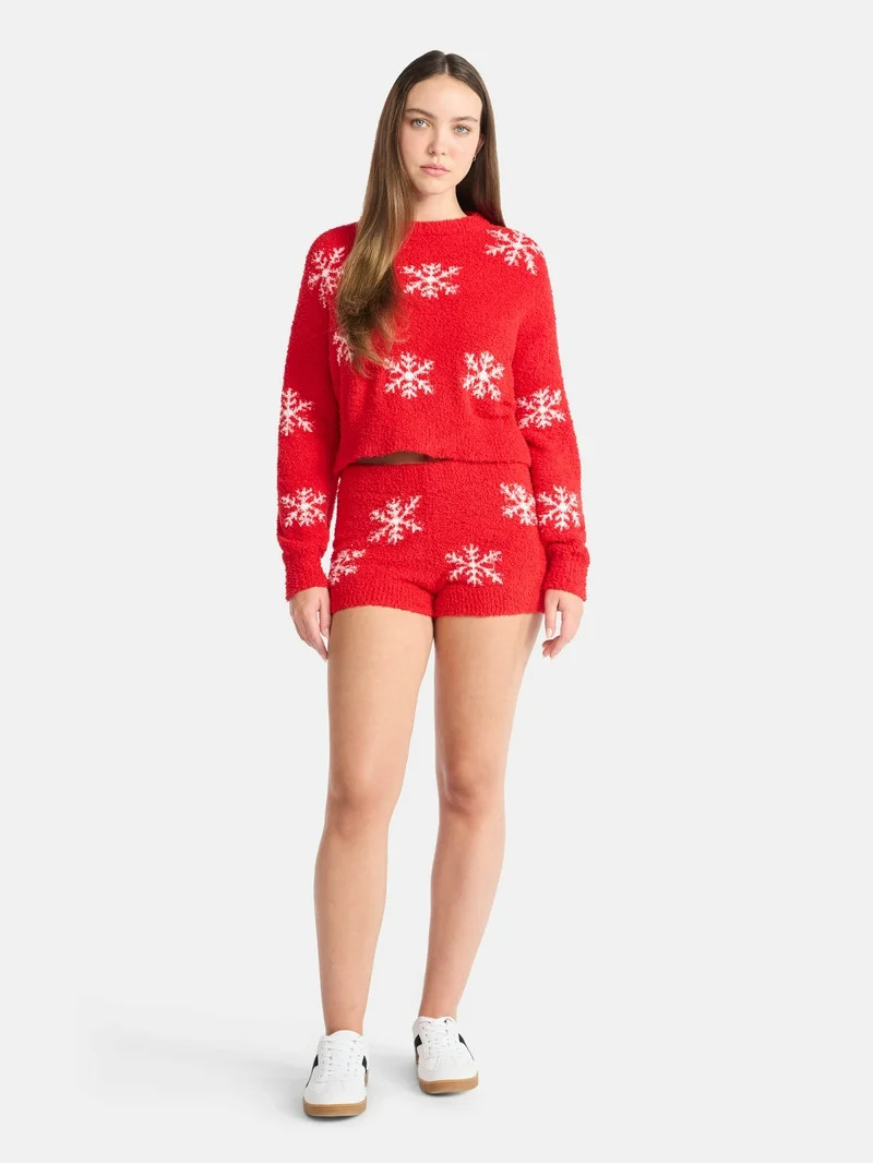 No Boundaries Christmas Plush Sweater and Shorts Set, 2-Piece, Women’s | Walmart (US)