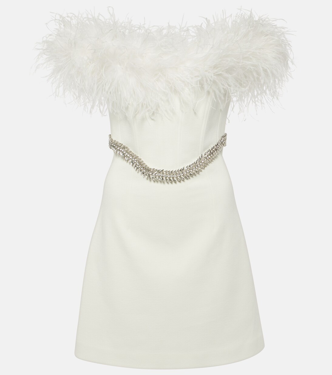 Bridal Blanche feather-trimmed crêpe minidress | Mytheresa (UK)