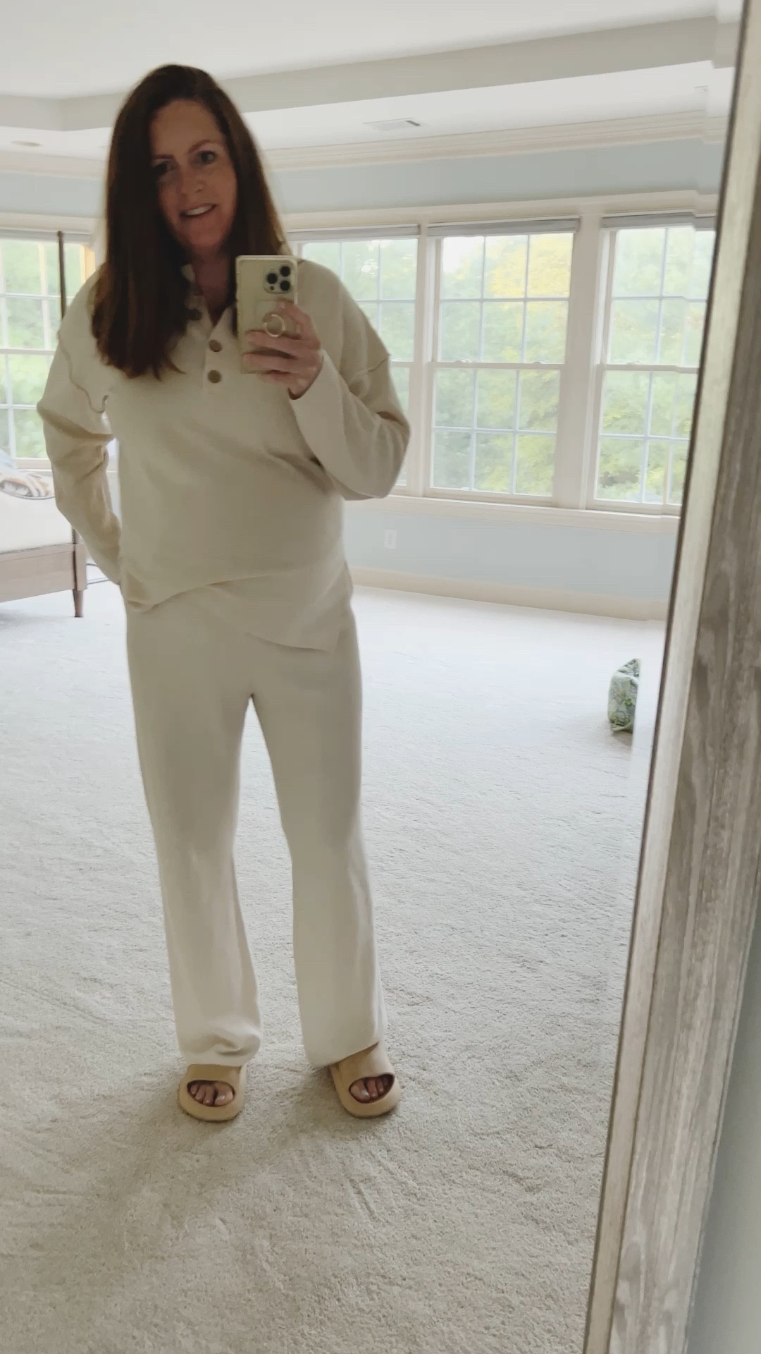 Good free people waffle lounge wear set dupe. Amazon dupe find. Comfortable matching sleep or everyday style. Functional buttons for nursing friendly access.  Lightweight material. Hospital outfit. Bringing baby home. Maternity and bump friendly. I’m wearing size Large to accommodate a growing bump but fairly true to size TTS. 2 price knit wear. Long sleeve top knit pullover and wide leg pants sweatsuit. Found it on amazon. Great Amazon dupe and find. Under $50. Great travel outfit for comfort and relaxed fit. Shoes are
Comfortable and very bouncy. Great shower shoes for hospital or add to everyday look. Adjustable Apple Watch band. Sports band. Under $20 Accessories.  

#LTKhome #LTKbaby #LTKbump