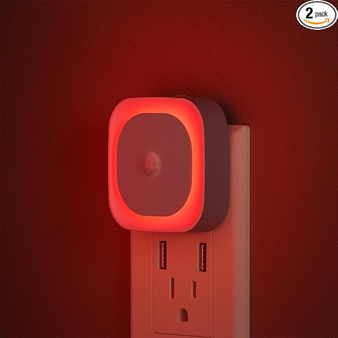 2 Pack Plug in Red Night Light with Motion Sensor & Dusk to Dawn Sensor, Soft Glow, 0% Blue Light... | Amazon (US)
