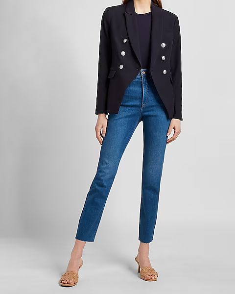 Supersoft Twill Double Breasted Novelty Button Blazer | Express