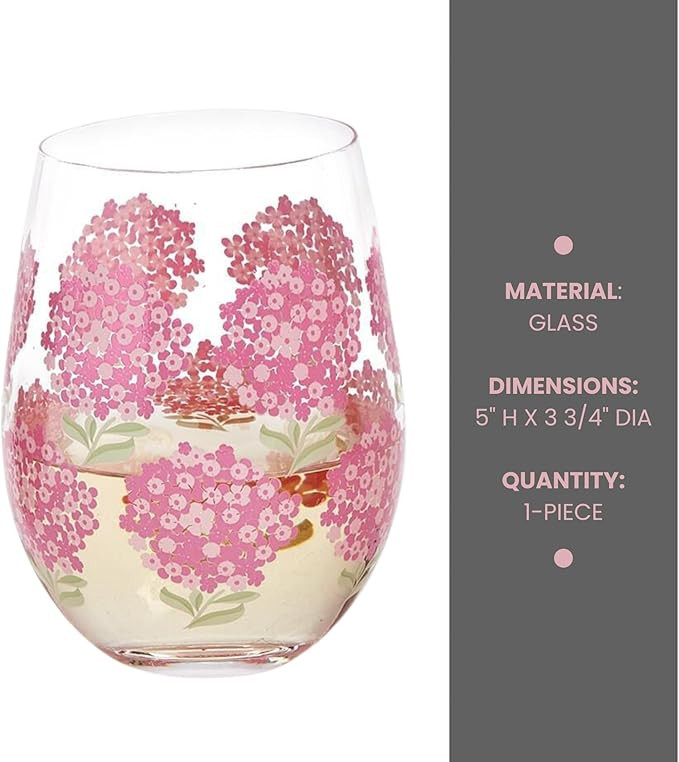 Two's Company Pink Hydrangea Stemless Wine Glass, 1-Piece, Tumbler for Red/White Wine, Elegant Fl... | Amazon (US)