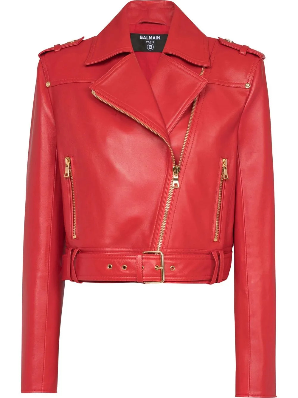 Balmain Cropped Leather Biker Jacket - Farfetch | Farfetch Global